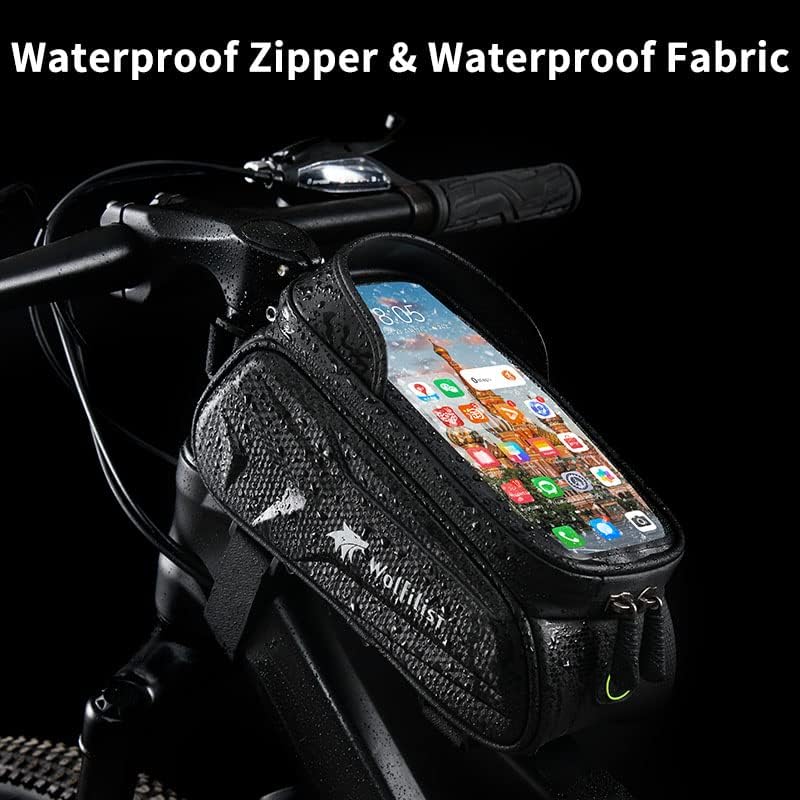 WOLFILIST Bike Bag - Waterproof Bike Frame Bag with Sun-Visor Rain Cover, Bike Phone Holder with TPU Sensitive Touch Screen, Handlebar Bag Bicycle Accessories, Large Capacity Suitable Phone Under 7" - Image 4